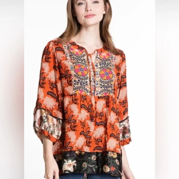 John Mark orange and black tunic Blouse with Relaxed Fit size Large - Picture 3 of 14